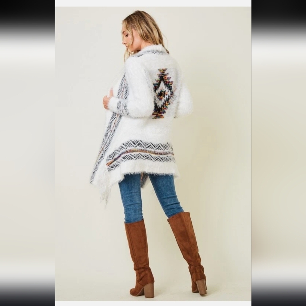 Northern Angel Rainbow Fuzzy Tribal Cardigan With Aztec Pattern - Picture 4 of 14